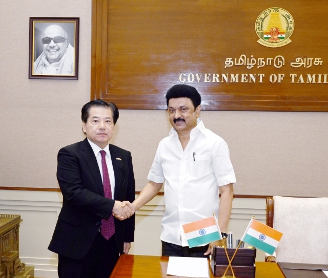 8 July 2024: Consul-General Takahashi visited M. K. Stalin, Chief Minister of Tamil Nadu.